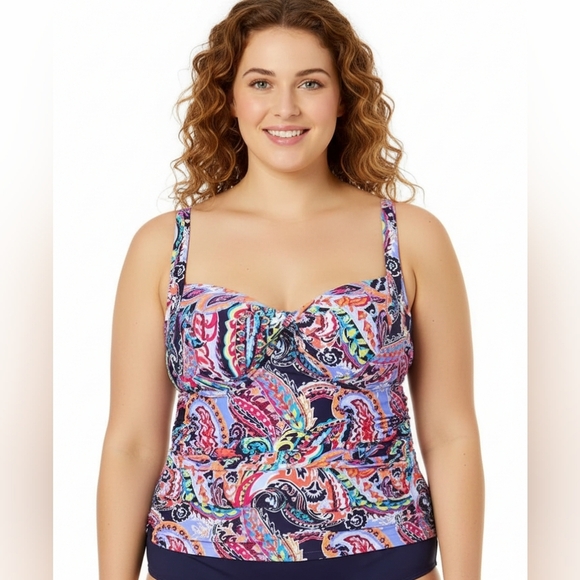 Anne Cole Paisley Parade Underwire Twist Tankini Swimsuit Swim Top New Size 24W - Picture 1 of 5